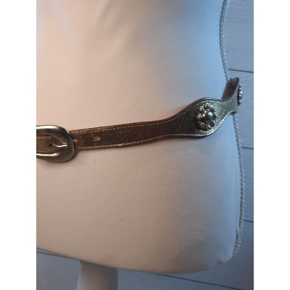 Justin Ladies Vintage Leather Belt Western Gold Toned Conchos Size 32 B - Picture 3 of 6